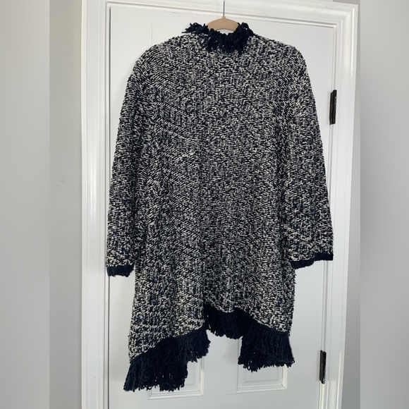NWOT Lane Bryant Navy Blue and White Fringe Knit Sweater Cardigan - Picture 4 of 4